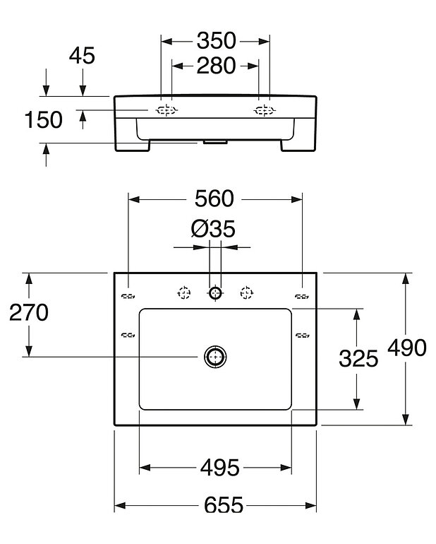 Bathroom sink Artic 4650 - for bolt/bracket mounting 65,5 cm - Drawing - 4650S.jpg