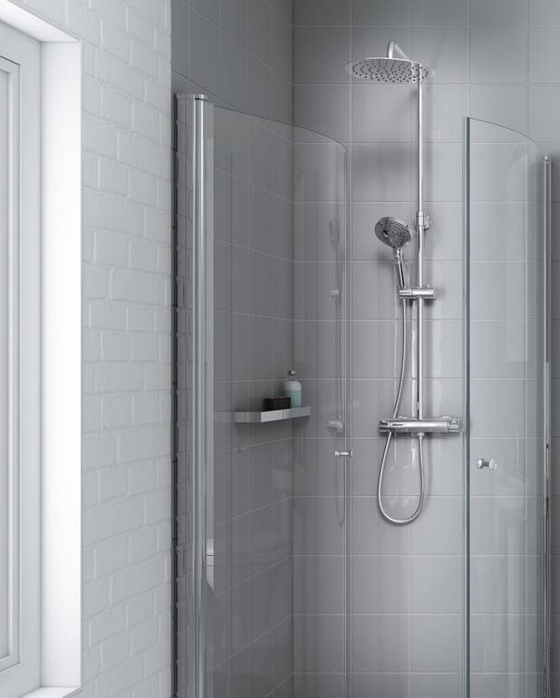  - Верхний душ, имеющий сверхтонкую насадку, с увеличенным расходом воды 
3-режимный ручной душ с кнопкой
Смеситель современной конструкции имеет стильную форму и удобные для пальцев ручки