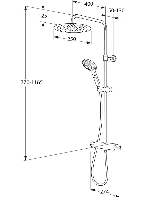 Shower column Nautic Round - Super slim head shower with generous water flow
3-functional hand shower with a pushbutton
Mixer with pure, unbroken lines and soft contours