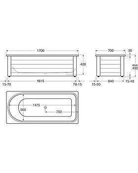 Badekar kombi uten frontstativ – 1700 x 700
