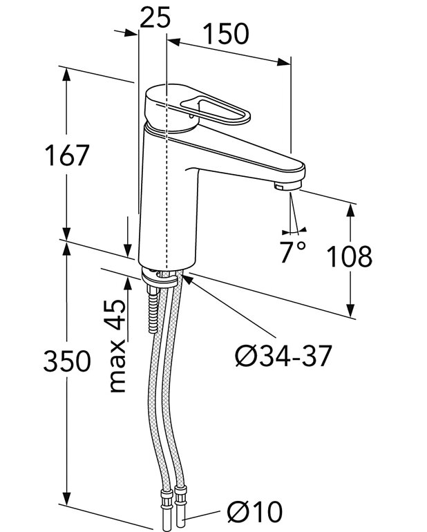 Washbasin mixer New Nautic, 150mm spout - Contains less than 0.1% lead 
Energy class A
Cold-start, only cold water when the lever is in straight forward position