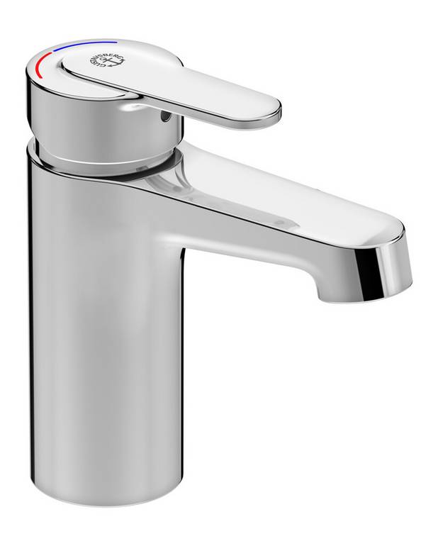 Washbasin mixer Nordic Plus - Hidden aerator with coin slot grip for easy cleaning
Tactile feel in the lever
Lever with clear color marking for hot and cold water