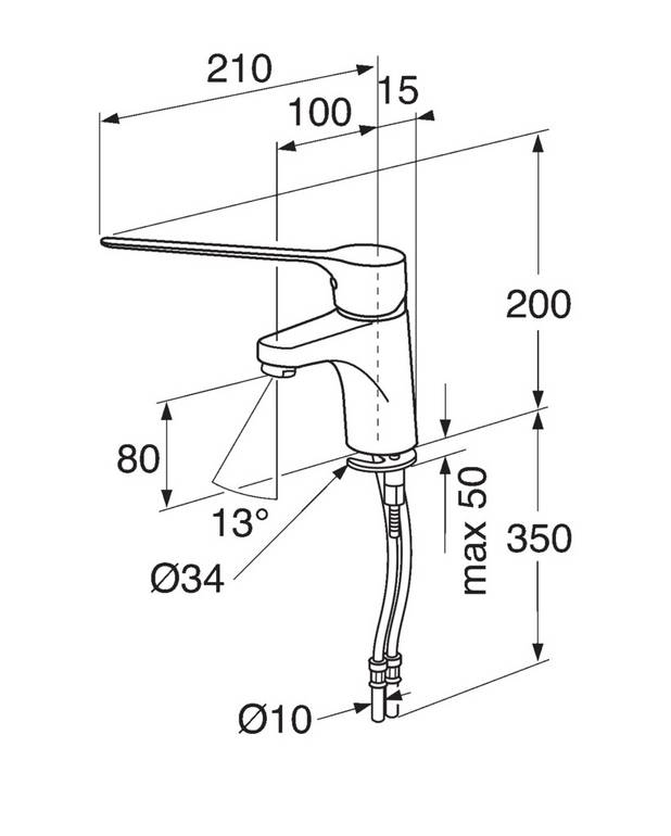 Vannas istabas izlietnes krāns Care - Satur mazāk nekā 0,1 % svina
Slēgts un gluds apstiprināta tipa elastīgais ūdens savienojums vieglākai uzstādīšanai
Laminārs aerators (bez gaisa ieplūdes)