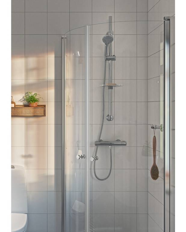 Ny Nautic 2.1 brusesæt – termostat - Safe Touch reduces the heat on the front of the mixer
Maintains even water temperature during pressure and temperature changes
Complete with energy class A shower set