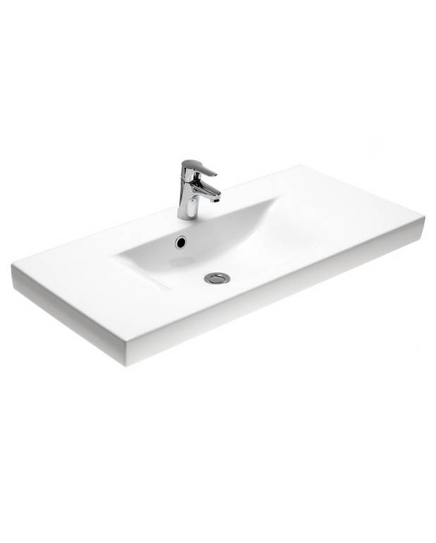 Bathroom sink Logic 5171 - for bolt/bracket mounting 92 cm - Shallow depth for more space in the bathroom
Ceramicplus: fast & environmentally friendly cleaning
Can also be mounted on Logic furniture