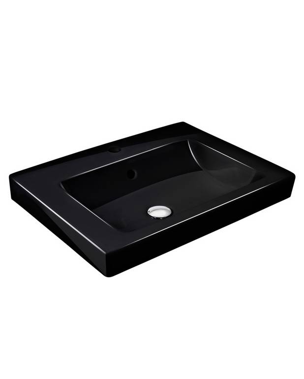 Tvättställ för bänkskiva Artic 4551 - 55 cm, svart - Design med raka linjer och räta vinklar
För inbyggnad på bänkskiva eller möbel
Ceramicplus: städa snabbt & miljövänligt