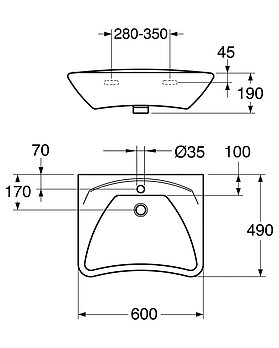 Bathroom sink 7119 - for bolt mounting 60 cm