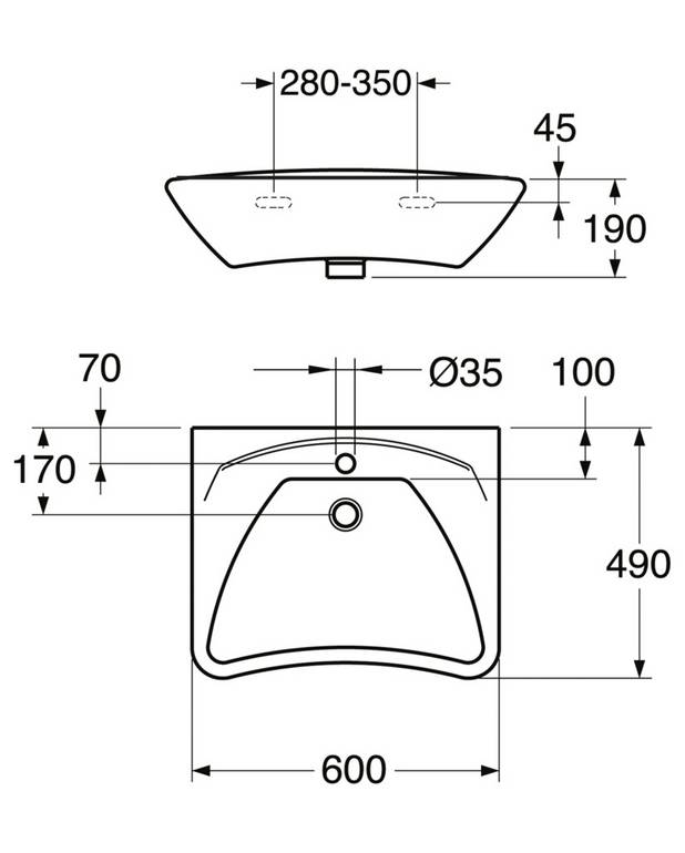 Pesuallas 7119 63 - 60 cm, pulttikiinnitys - Erityisen matala allas pyörätuolilla liikkuvia varten
Joustava ruuvimitta, 280–350 mm
Sopii pesuallasnostimeemme