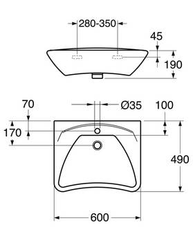 Tvättställ 7119 - för bultmontage 60 cm