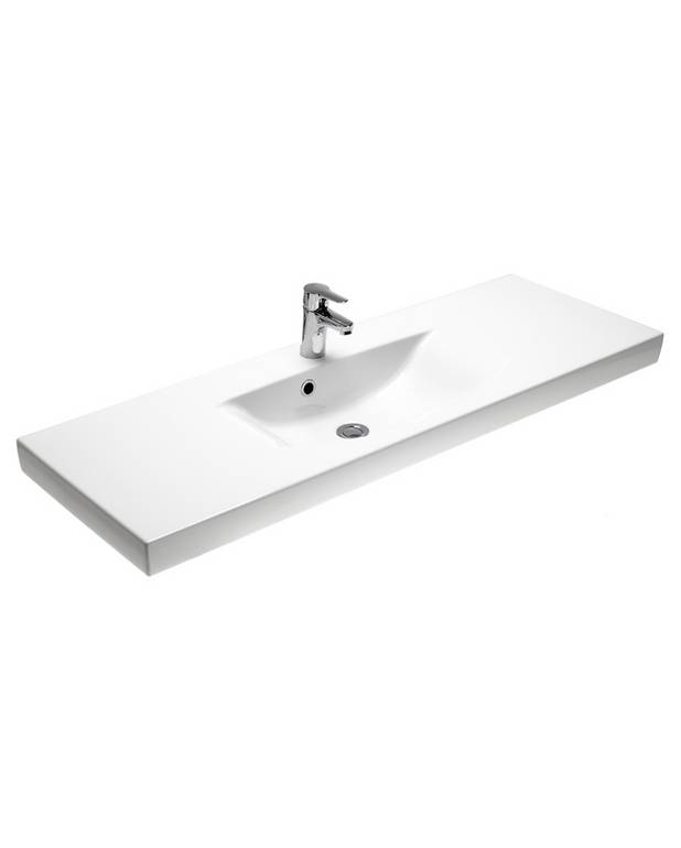Vannas istabas izlietne Logic 5188 - montējama ar skrūvēm/kronšteiniem 122 cm - Seklāks izlietnes dziļums vannas istabai sniedz vairāk vietas
Ceramicplus: ātrai un videi draudzīgai uzkopšanai
Var uzstādīt uz Logic mēbelēm