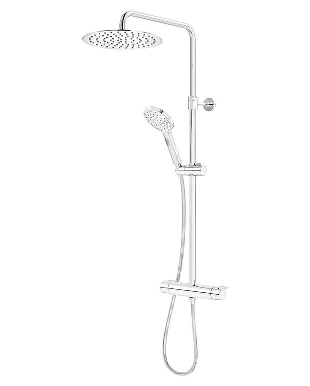 Shower column Estetic Round - Super slim head shower with generous water flow
3-functional hand shower with a pushbutton
Mixer where modern shape is combined with good function