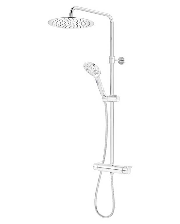 Shower column Estetic Round - Super slim head shower with generous water flow
3-functional hand shower with a pushbutton
Functional mixer in classic Scandinavian design