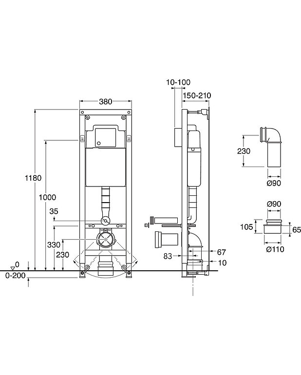 Triomont XS seinasisene paigaldusraam seina WC-potile - Joonis - GBG_Triomont_XS_fixture_front.jpg