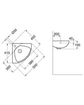 Small bathroom sink Logic 7327 98 - for bolt mounting in corner