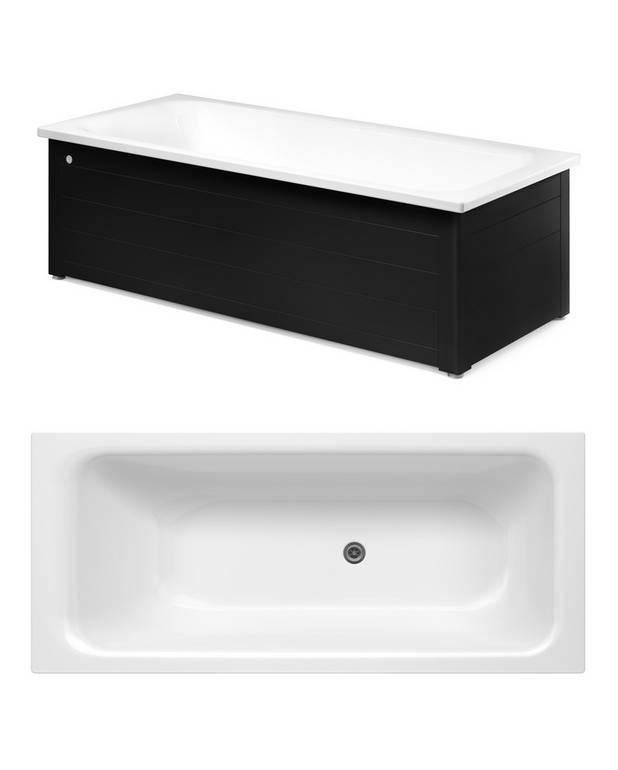 Badekar med front Kombi – 1600 × 700 - Produsert i emaljert titanstål – en ekstremt slitesterk kombinasjon
Med god plass til å dusje stående
Lavt innsteg for å komme seg enkelt inn og ut av badekaret