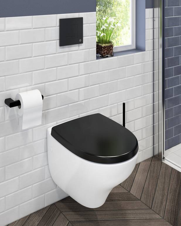 Veggmontert WC Nautic 1530 - hygienisk spyling - Skjult feste og overflater som er enkelt å rengjøre
Fleksibel avstand mellom boltene: c-c 180/230 mm
Åpen rand med fullstendig spyling av skålen
