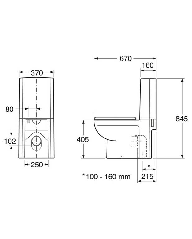 Toilet Artic 4300 - integrated S-trap - Design with straight lines at right angles
Can be mounted near wall
