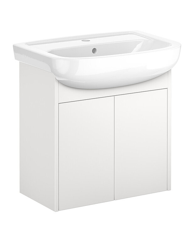Tvättställsskåp Graphic Base - 60 cm - Dörrar med Soft Close för mjuk stängning
Öppning i skåpet för avlopp mot golv
Material: fukttrög spånskiva klassad för badrum