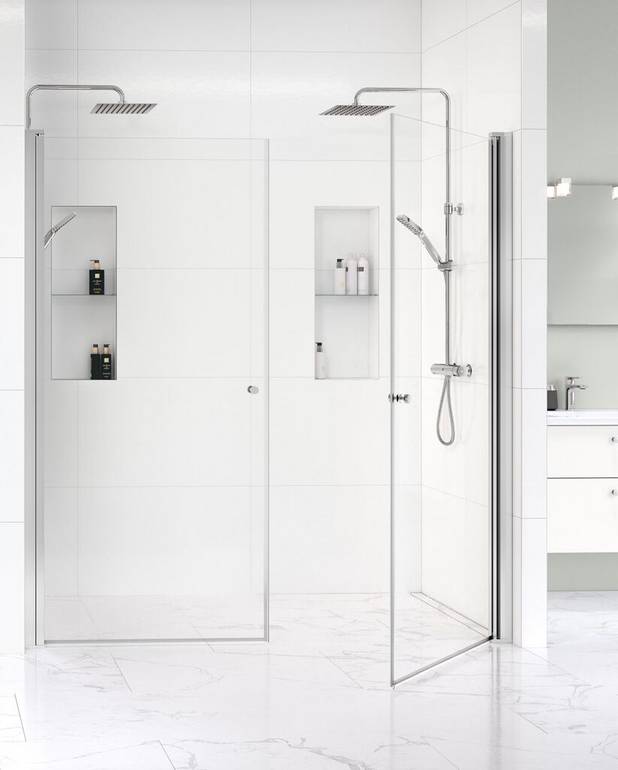 Kvadrātveida dušas durvju komplekts - Iepriekš samontētu durvju profili ātrai un vienkāršai montāžai
Durvis universālas uzstādīšanai labajā vai kreisajā pusē
Pulēti profili un durvju rokturi