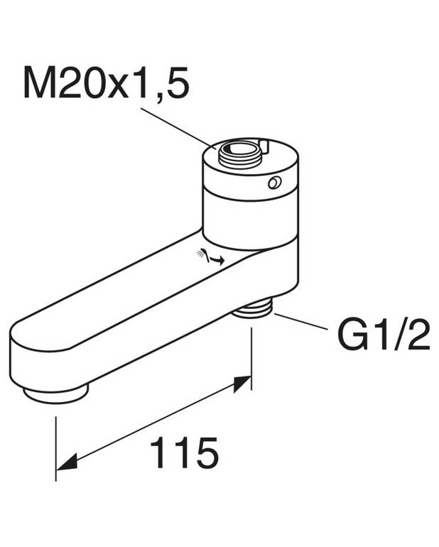 Pivoting bathtub spout - Built-in diverter function 
Spout does not interrupt bath space
Fits all Gustavsberg thermostatic faucets