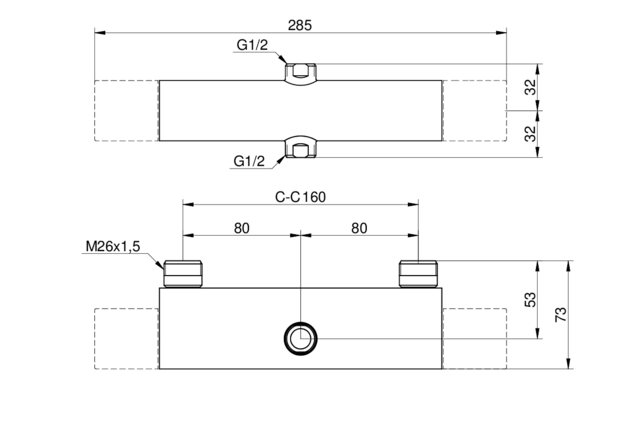  - Safe Touch reduces the heat on the front of the faucet
Maintains even water temperature upon pressure and temperature changes
Completed with ceiling shower set