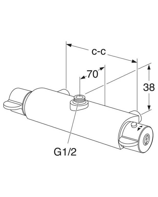 Bruserarmatur Nordic3 - Termostat, afgang op - Safe Touch, minimerer varmen på armaturets forside
Opretholder en jævn vandtemperatur ved tryk- og temperaturændringer
Indbygget automatisk varmtvandsspærre, der beskytter mod skoldning