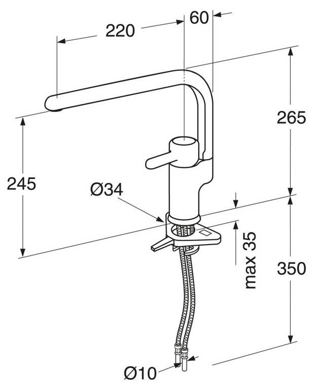 Kitchen mixer Logic - high spout - Energy class B, saves energy and water 
Adjustable comfort flow and comfort temperature
Optional coloured levers