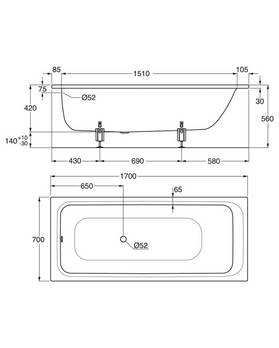 Inbyggnadsbadkar Kombi 3411 - 1700x700