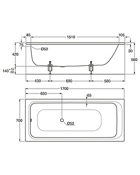Upotettava amme 3411 - 1700x700 mm Upotettava amme 3411 - 1700x700 mm - Mittapiirros - 3411.jpg