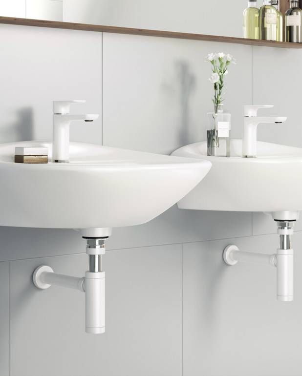 Water trap 3880 - wall connection - Adjustable height and depth
Fits all Gustavsberg sinks
Includes pipe and escutcheon for connection to wall