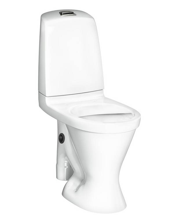 Toalettstol Nautic 1596 - öppet s-lås, stor fot, hög modell, Hygienic Flush - Med tvättställsanslutning till toalettens avlopp
Hög sitthöjd för högre bekvämlighet
Stor fot: täcker märken efter gammal toalett