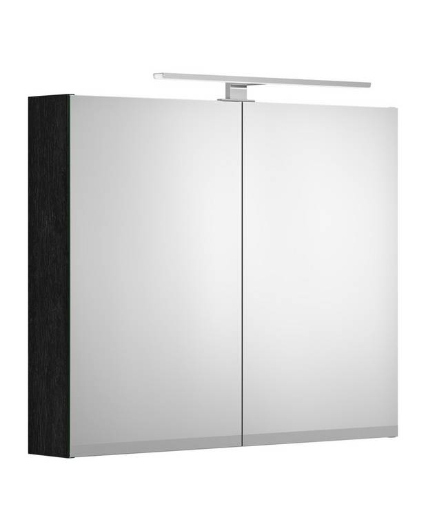 Spejlskab Artic  80 cm - Indbygget stikkontakt inden i skabet
LED-belysning oven over og under skabet
Fremstillet i materialer klassificeret til badeværelser og fugtige miljøer