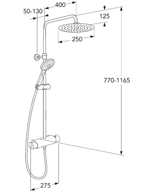 Shower column Atlantic Round - Water and energysaving; flow handshower 7,5 l/min, head shower 12 l/min
Super slim round head shower Ø250 mm
Can be combined with Gustavsberg bathtub spout