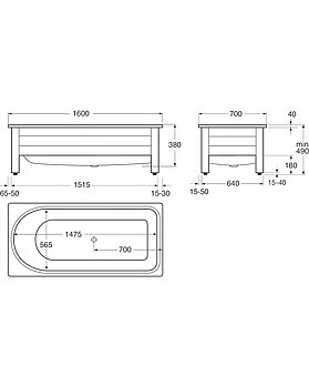 Bathtub with front panel, Combi – 1600 x 700 - Drawing - 1607_6416.jpg