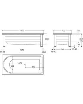 Bathtub with front panel, Combi – 1600 x 700