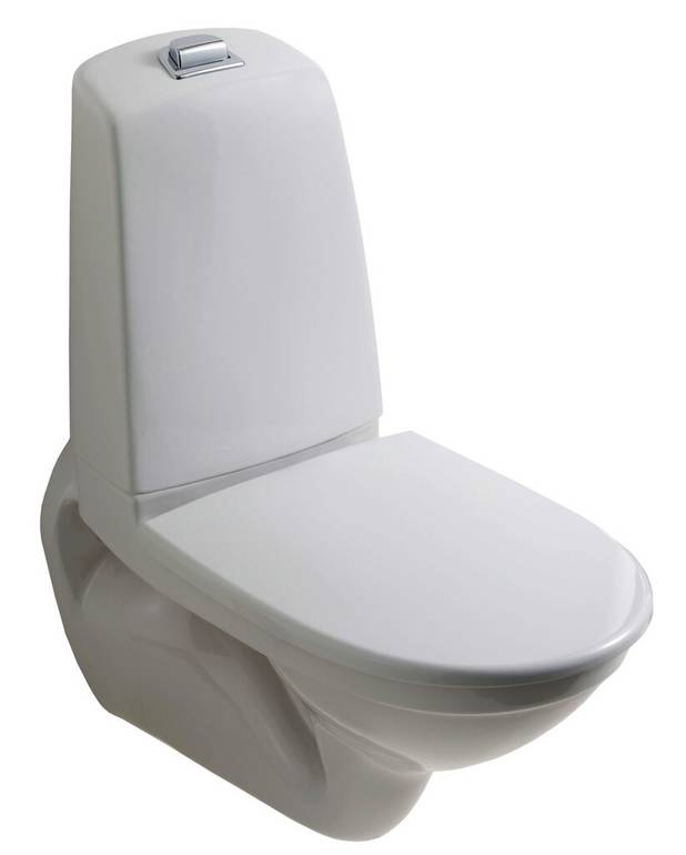 Væghængt toilet Nautic 5522 - med cisterne - Rengøringsvenligt og minimalistisk design
Pladsen bag tanken gør det nemmere at gøre rent
Ergonomisk forhøjet skylleknap