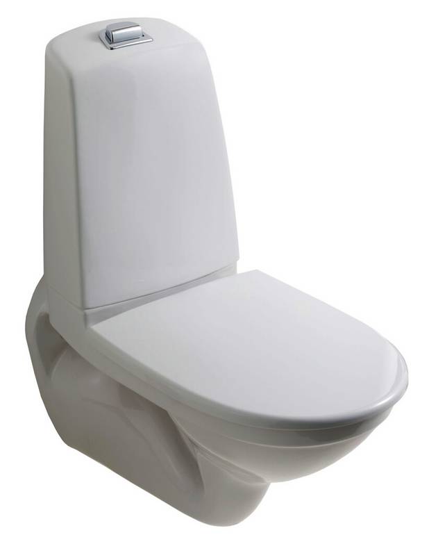 Seinään kiinnitettävä WC Nautic 5522 - säiliöllä - Helposti puhdistettava ja minimalistinen muotoilu
Säiliön takana tilaa puhdistuksen helpottamiseksi
Ergonominen korotettu huuhtelupainike