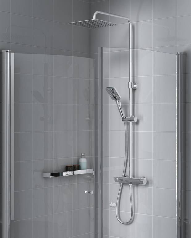 Shower column Nordic³ Square - Super slim head shower with generous water flow
3-functional hand shower with a pushbutton
A stylish mixer with grip-friendly handles in innovative design