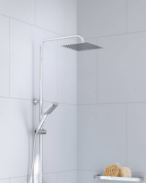 Shower column Skandic Square - Super slim head shower with generous water flow
3-functional hand shower with a pushbutton
Mixer where modern shape is combined with good function