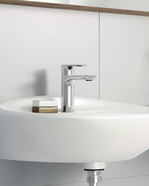 Washbasin mixer Estetic - Organic design idiom
Eco-stop, adjustable maximum flow
Available in chrome, Matt black and Matt white