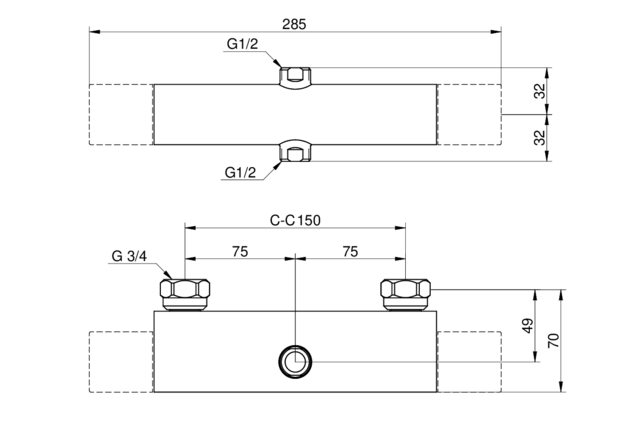 Shower mixer New Nautic - Thermostat - Safe Touch reduces heat on the front of the faucet
Contains less than 0.1% lead
Can be complemented with bathtub spout