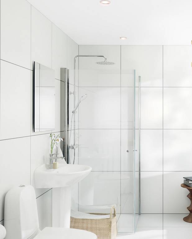 Shower column Estetic Round - Super slim head shower with generous water flow
3-functional hand shower with a pushbutton
Mixer where modern shape is combined with good function