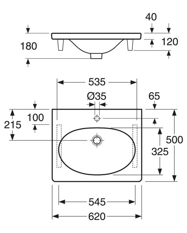 Bathroom sink Nautic 5562 - for bracket mounting 62 cm - Easy-to-clean and minimalist design
Elliptical sink with generous counter spaces
For mounting on brackets or Nautic furniture