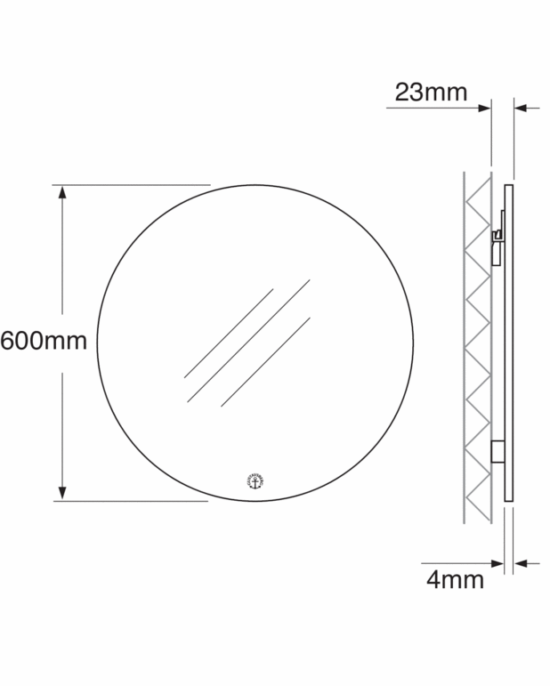 Baderomsspeil Rundt – 60 cm - For montering på vegg
Enkel montering med muligheter for justering
Kan kombineres med Graphic belysning – se tilbehør