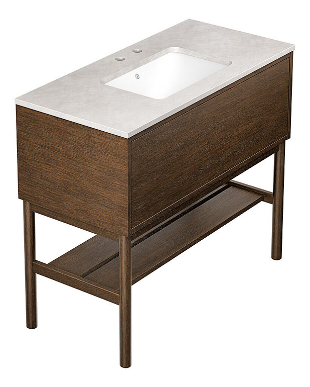 Ducentic Vanity 100cm, Brown oak - Created for the 200 year anniversary of Gustavsberg, celebrating the heritage of caftsmanship and design
Spacious drawer interior without the need for a cut-out for the water trap, creating more space for storage
Soft-closing drawer with full extension provide a complete overview of all things
