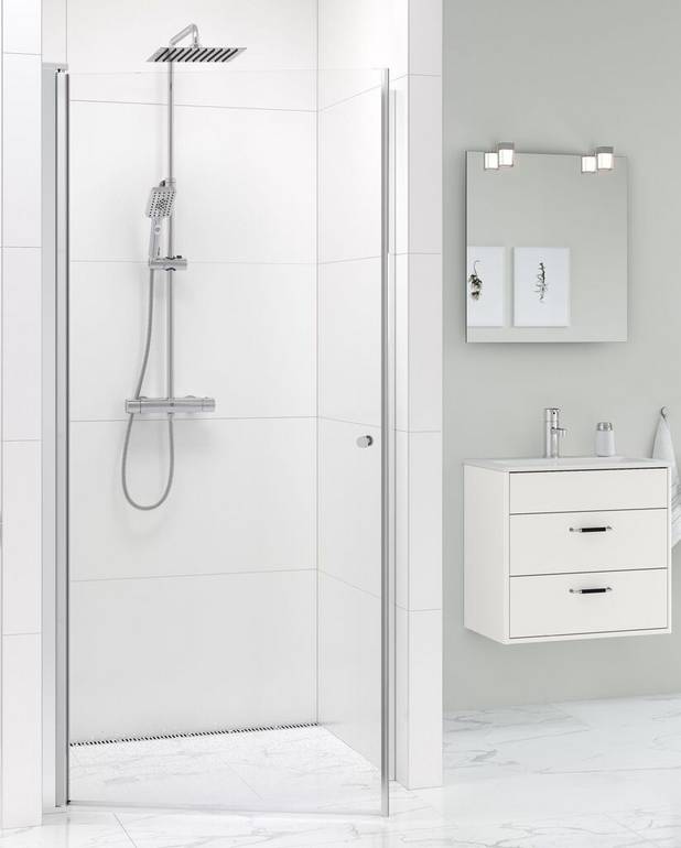 Square shower door niche set - Pre-fitted door profiles for quick and simple installation
Reversible for right/left-hand installation
Polished profiles and door handles