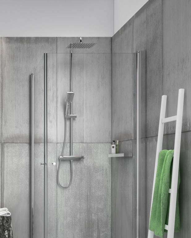  - Super slim head shower with generous water flow
3-functional hand shower with a pushbutton
A stylish mixer with grip-friendly handles in innovative design