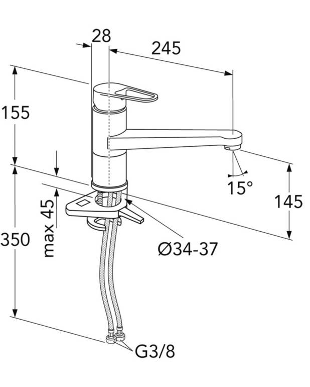 Kitchen mixer New Nautic - low Spout - Easy grip lever with clear colour marking for hot and cold
Soft move, technology for smooth and precise handling
Pivoting spout 110° (0° and 80° block included)