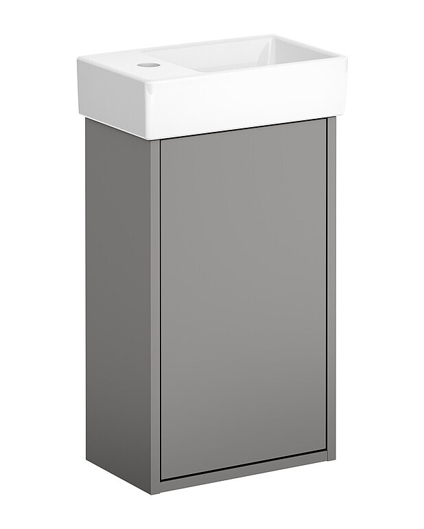 Undercabinet Artic Small - Wash basin made from hygienic, durable and densely sintered ceramic sanitary ware
Opening in cabinet for drain pipe towards the floor
Water drain and bottom valve not included. See accessories