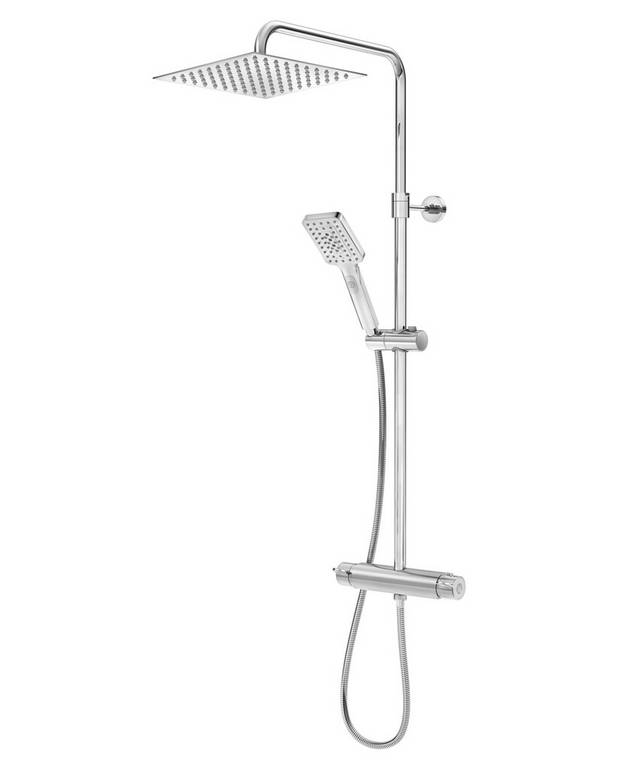 Shower column Nordic³ Square - Super slim head shower with generous water flow
3-functional hand shower with a pushbutton
Functional mixer in classic Scandinavian design